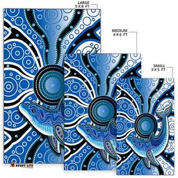 Aboriginal Dolphins Area Rug Blue Sea