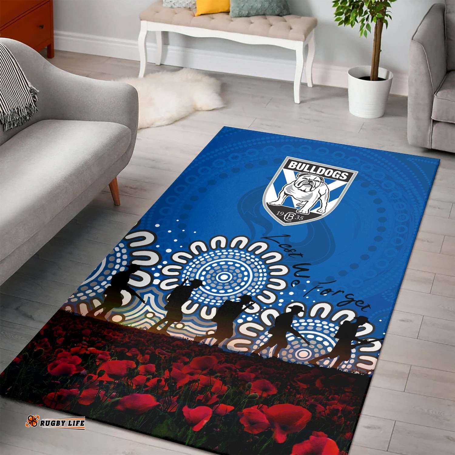 canterbury bankstown bulldogs area rug aboriginal rugby anzac day poppy with soldiers nrl tee aussie