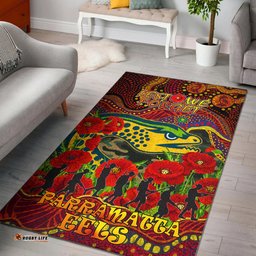 Eels Rugby Aboriginal ANZAC Day Custom Area Rug Lest We Forget Eels With Poppy Flower