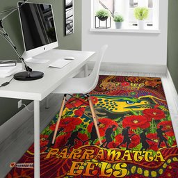 Eels Rugby Aboriginal ANZAC Day Custom Area Rug Lest We Forget Eels With Poppy Flower