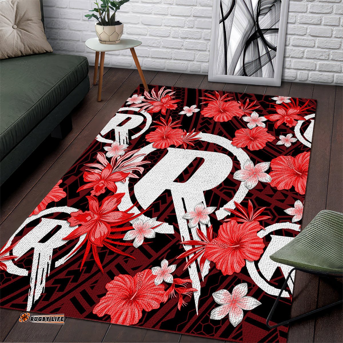 Australian Renegades Cricket Area Rug Baeuty Pacific Hibiscus and Polynesian Pattern