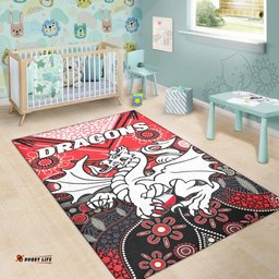 Dragons Rugby Area Rug Indigenous Pattern Artsy Version