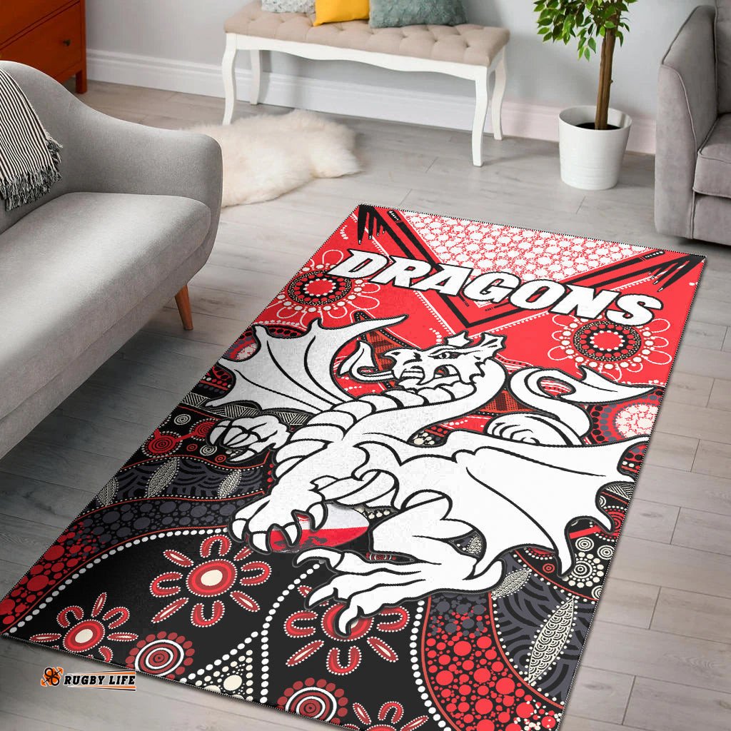 Dragons Rugby Area Rug Indigenous Pattern Artsy Version