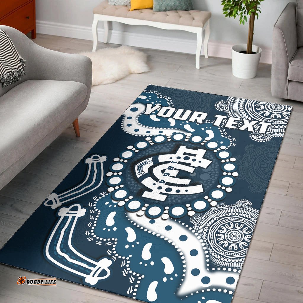 Custom Personalised Carlton Football Area Rug Blues 1864 Boomerang Indigenous Artsy