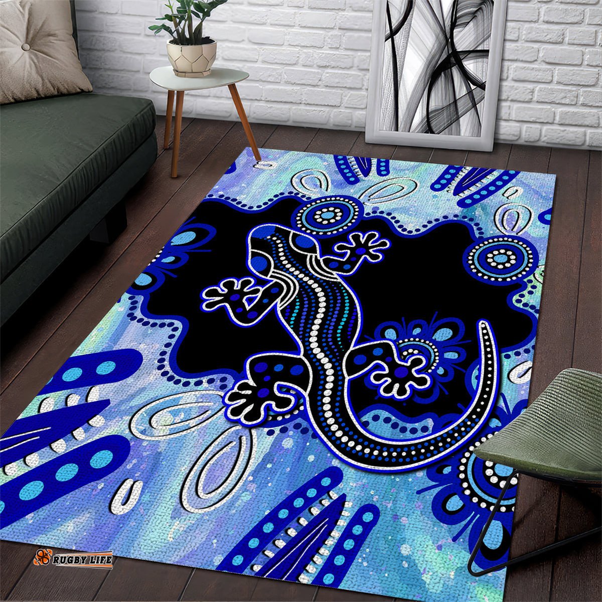 Australia Area Rug Aussie Opal Pattern With Lizard Aboriginal Art Turquoise