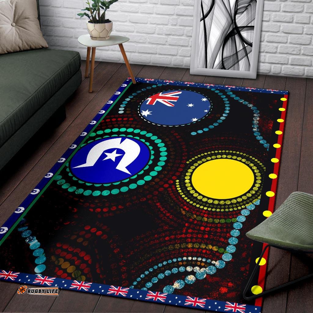 area rug aboriginal dot patterns flag tee aussie