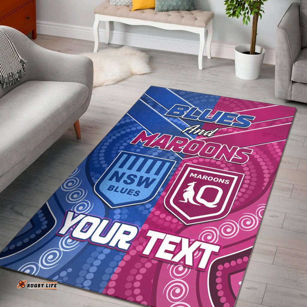 Custom Personalised Blues and Maroons Rugby Area Rug Origin NSW Combine Queensland Aboriginal Australian
