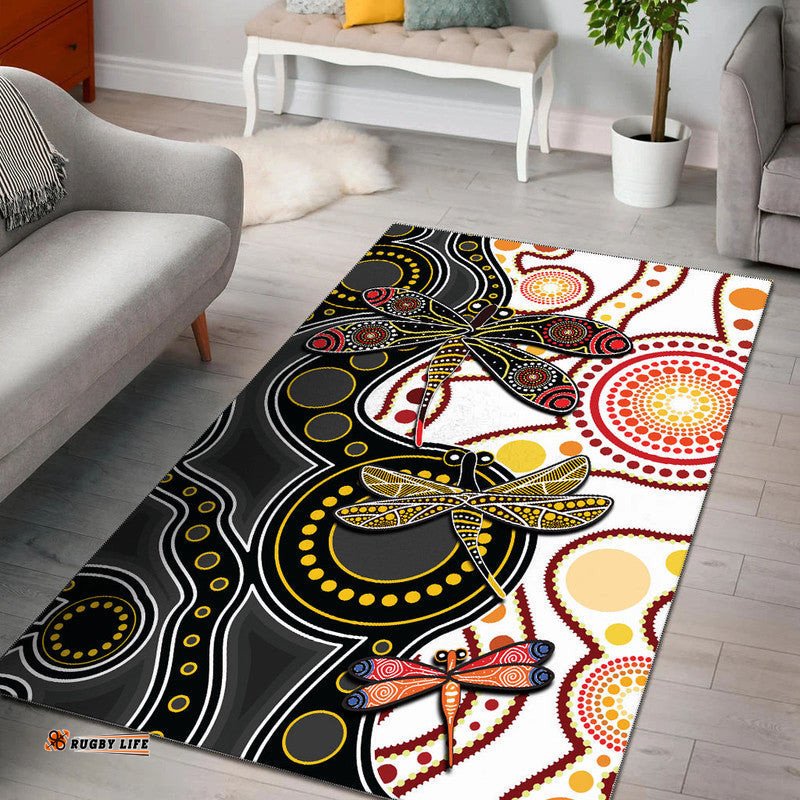 aboriginal dragonfly area rug white style tee aussie