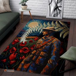 New Zealand Soldier ANZAC Day Area Rug Silver Fern Starry Night Style