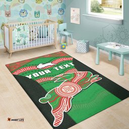 Custom Personalised Rabbitohs Rugby Area Rug Souths 1908 Aboriginal Dot Painting Go Bunnies