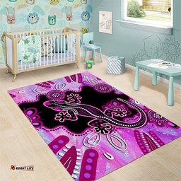 Australia Area Rug Aussie Opal Pattern With Lizard Aboriginal Art Pink