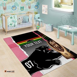 Personalised Panther Rugby NRL Premiers Area Rug Panther Pride Black & Pink Sporty Vibe