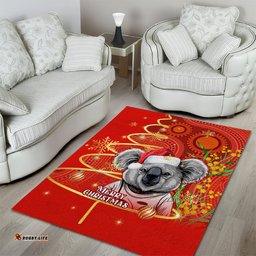 Personalised Australia Koala Christmas Area Rug Aboriginal Art With Golden Wattle