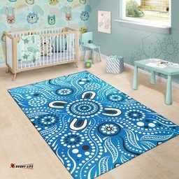 aboriginal area rug indigenous circle dot painting blue color tee aussie