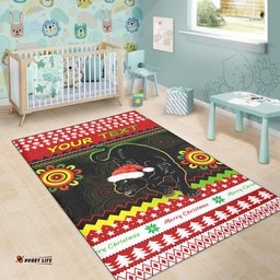 Custom Personalised Panthers Christmas Area Rug Penrith Snow mix Indigenous