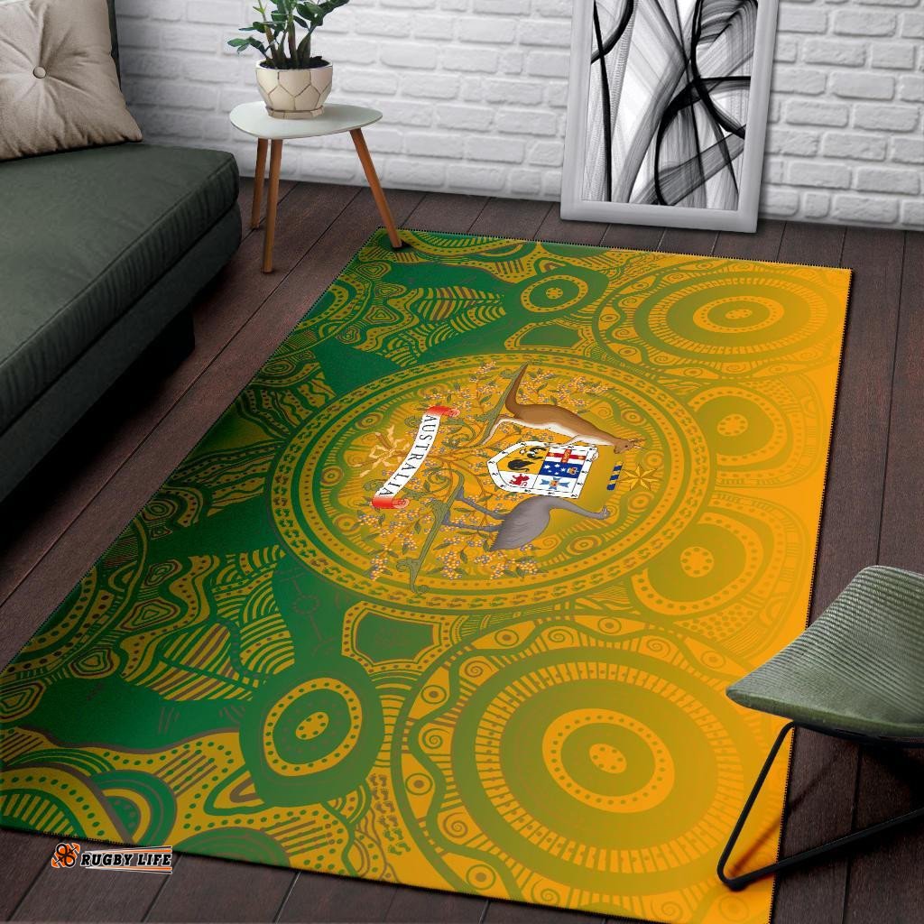 Aboriginal Area Rug Australia Rugby and Coat Of Arms Ver01