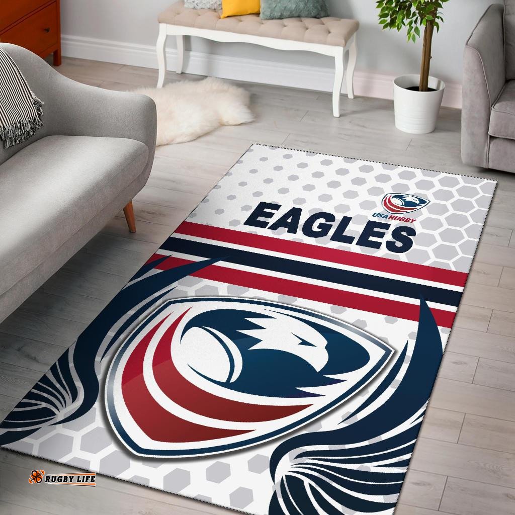 USA Rugby Area Rug Eagles Simple Style White