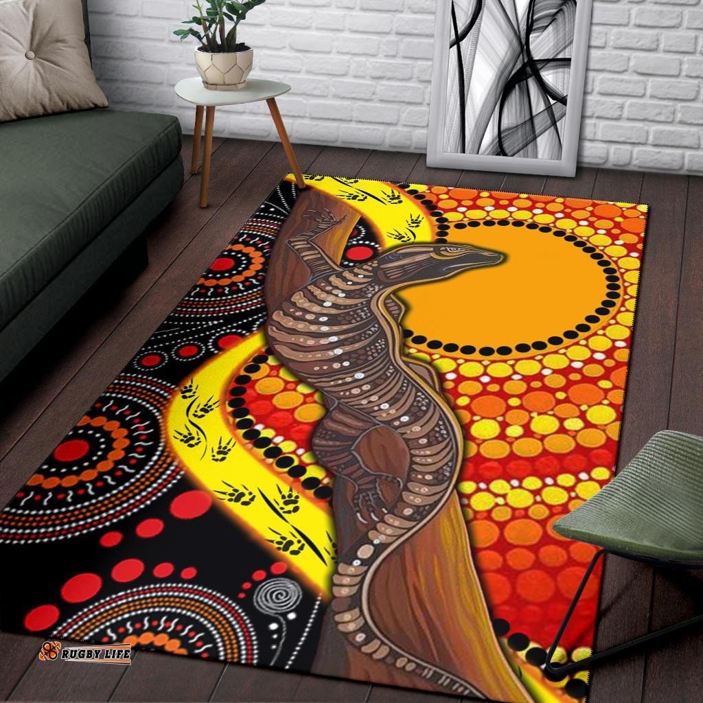 Area Rug Australian Aboriginal Dot Painting Sun and Lizard