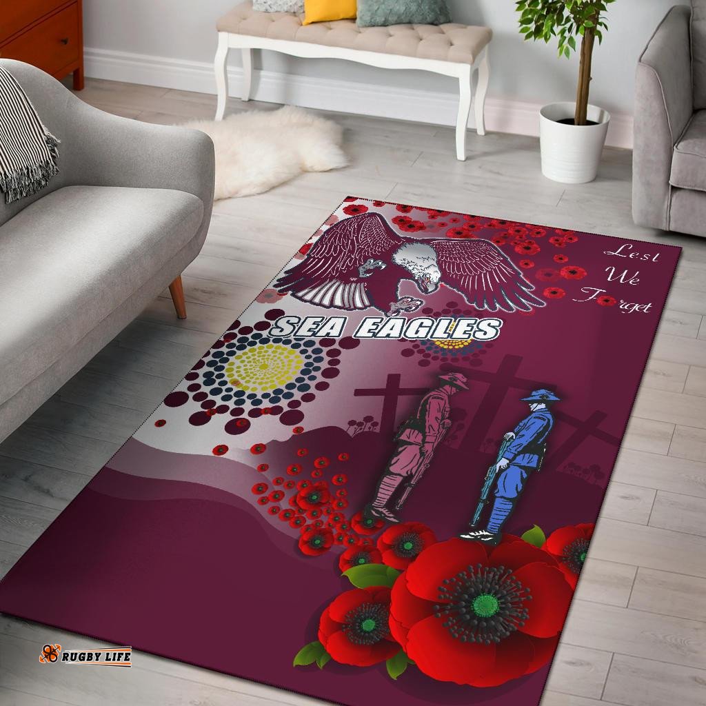 sea eagles anzac day area rug indigenous lest we forget tee aussie