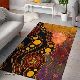 Aboriginal Area Rug Australia Indigenous Flag Circle Dot Painting Art Golden