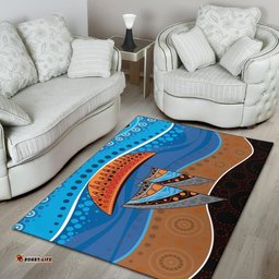 Area Rug Aboriginal Dot Painting Depicting Boat