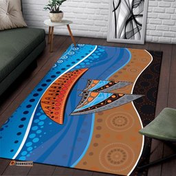 Area Rug Aboriginal Dot Painting Depicting Boat