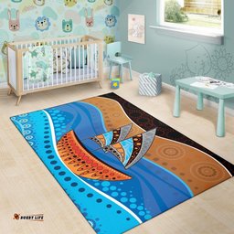 Area Rug Aboriginal Dot Painting Depicting Boat