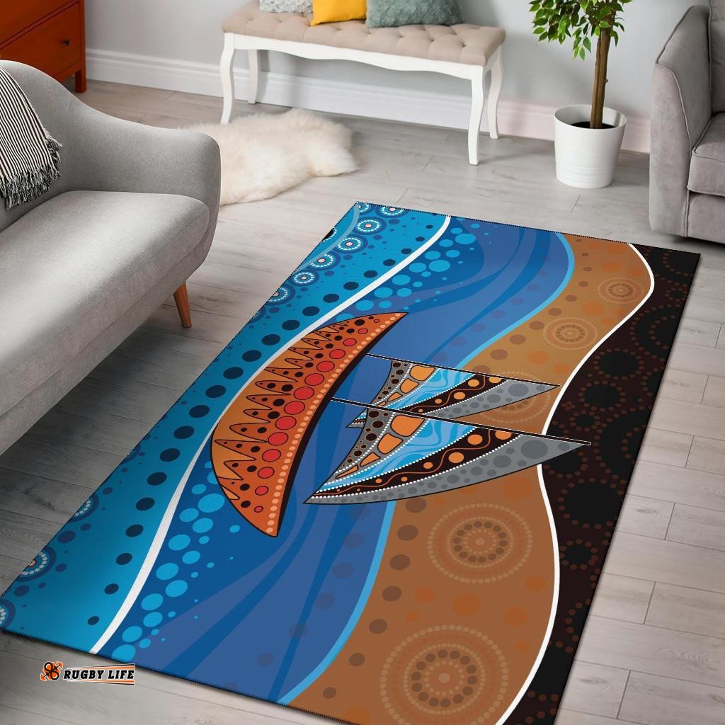 Area Rug Aboriginal Dot Painting Depicting Boat