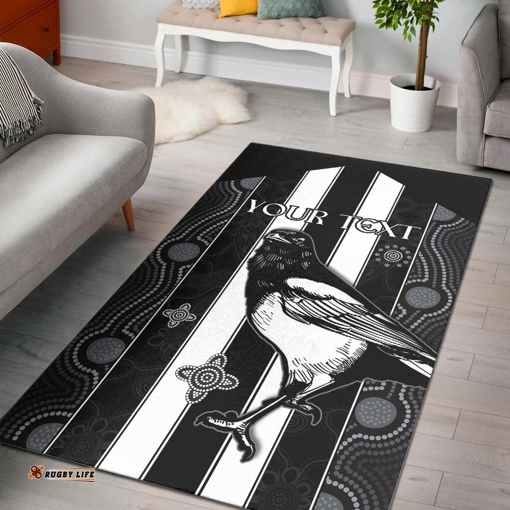 Custom Personalised Magpies Indigenous Area Rug We are the Champions