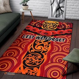 ANZAC Lest We Forget Poppy Area Rug New Zealand Maori Silver Fern Australia Aboriginal