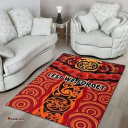 ANZAC Lest We Forget Poppy Area Rug New Zealand Maori Silver Fern Australia Aboriginal