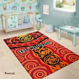 ANZAC Lest We Forget Poppy Area Rug New Zealand Maori Silver Fern Australia Aboriginal