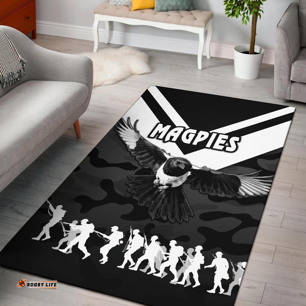 Western Suburbs Magpies Area Rug ANZAC Vibes Black