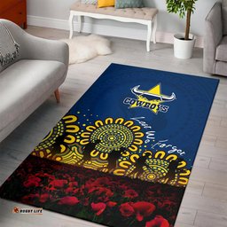 north queensland cowboys area rug aboriginal rugby anzac day poppy with soldiers nrl tee aussie