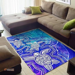 Aboriginal Area Rug Sea Turtle With Indigenous Patterns Blue
