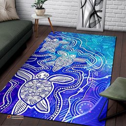 Aboriginal Area Rug Sea Turtle With Indigenous Patterns Blue