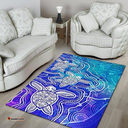 Aboriginal Area Rug Sea Turtle With Indigenous Patterns Blue
