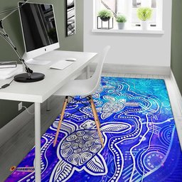 Aboriginal Area Rug Sea Turtle With Indigenous Patterns Blue