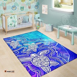 Aboriginal Area Rug Sea Turtle With Indigenous Patterns Blue