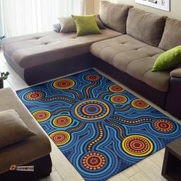 Aboriginal Area Rug Aboriginal Flower Blue Dot Painting Art