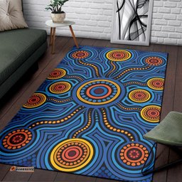 Aboriginal Area Rug Aboriginal Flower Blue Dot Painting Art