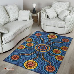 Aboriginal Area Rug Aboriginal Flower Blue Dot Painting Art