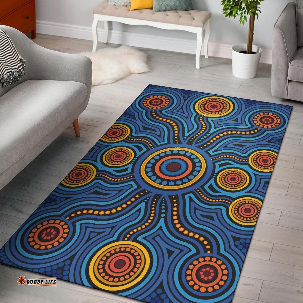 Aboriginal Area Rug Aboriginal Flower Blue Dot Painting Art