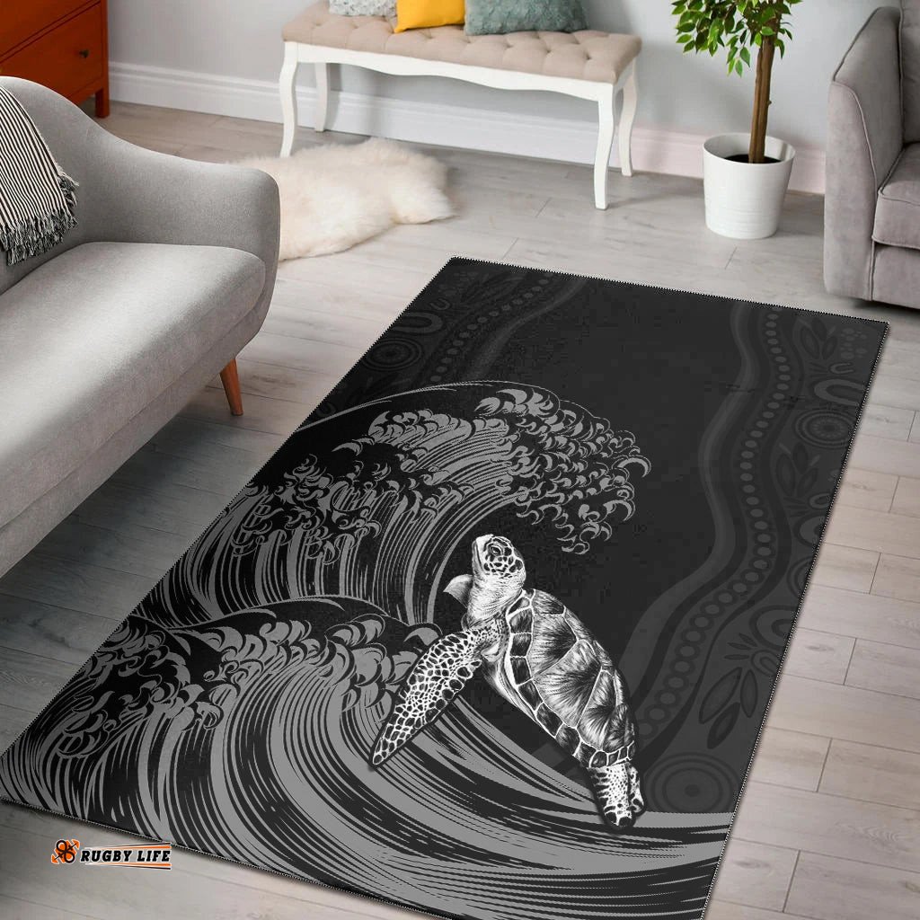Torres Strait Islands Area Rug The Dhari Mix Aboriginal Turtle Version Black