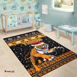 Wests Christmas Area Rug Tigers Unique Vibes Black