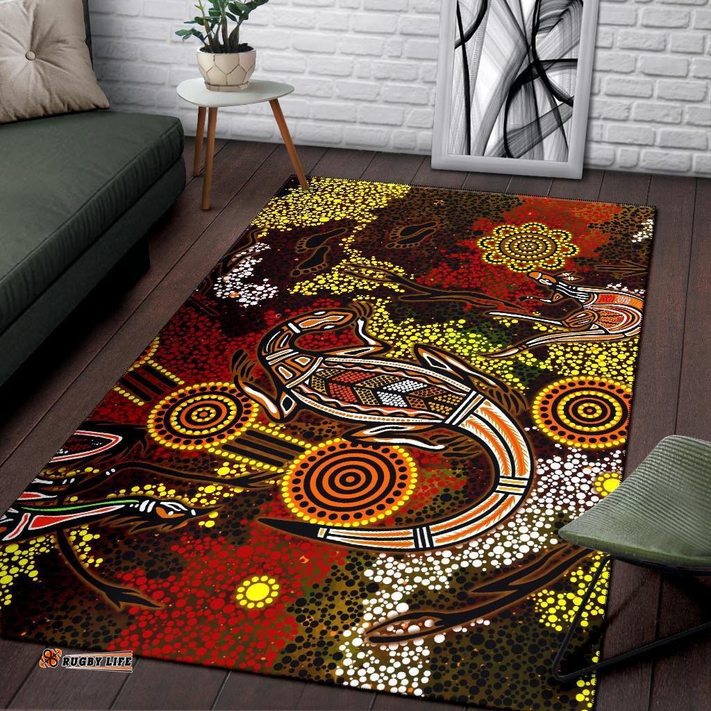 Aboriginal Area Rug Kangaroo and Lizard Dot Painting Art