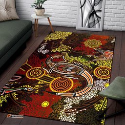 Aboriginal Area Rug Kangaroo and Lizard Dot Painting Art