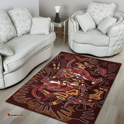 Aboriginal Area Rug Kangaroo family with Hand Art