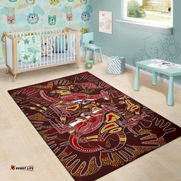 Aboriginal Area Rug Kangaroo family with Hand Art