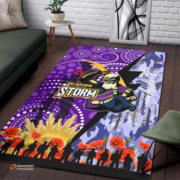 Storm ANZAC Aboriginal Area Rug Melbourne Storm with Remembrance Day Poppy Flower Area Rug